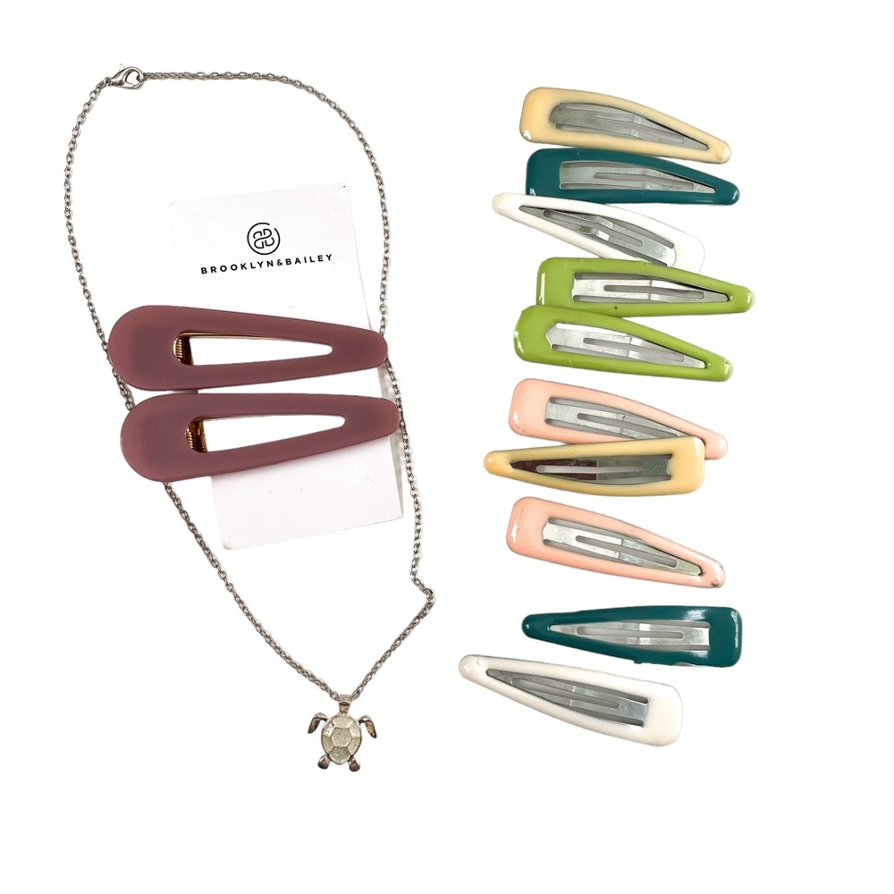 Brooklyn & Bailey Multicolor Retro Hair Barrette Set with Turtle Necklace Y2K